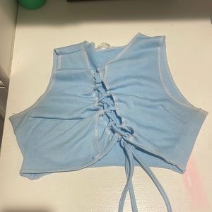 Cherry Mellow Blue Tie up Crop-Top; Size Medium